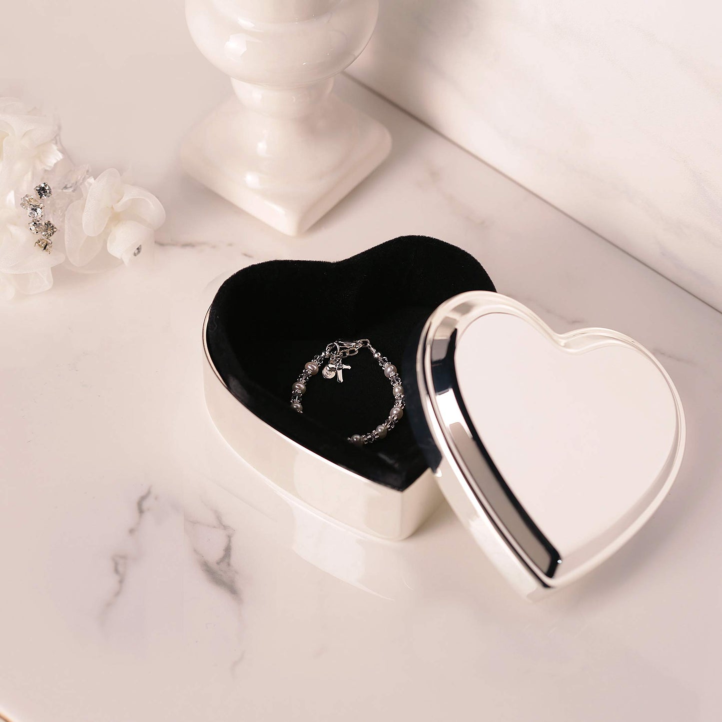 Cherished Moments Heart Shaped Jewelry Keepsake Box for Jewelry, Trinkets or Special Treasures, Silver Toned