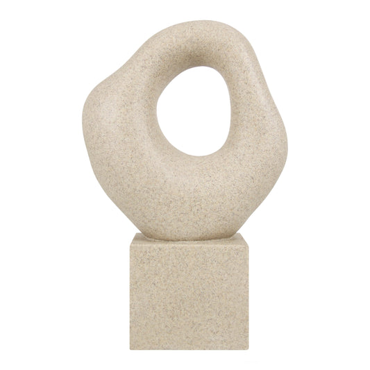 SIMON'S SHOP Minimalist Tabletop Decor for Living Room Shelf Bookshelf Office, 13'' Tall Asymmetrical Organic Form Statue with Cube Base, Sand Beige Modern Abstract Hollow Sculptures