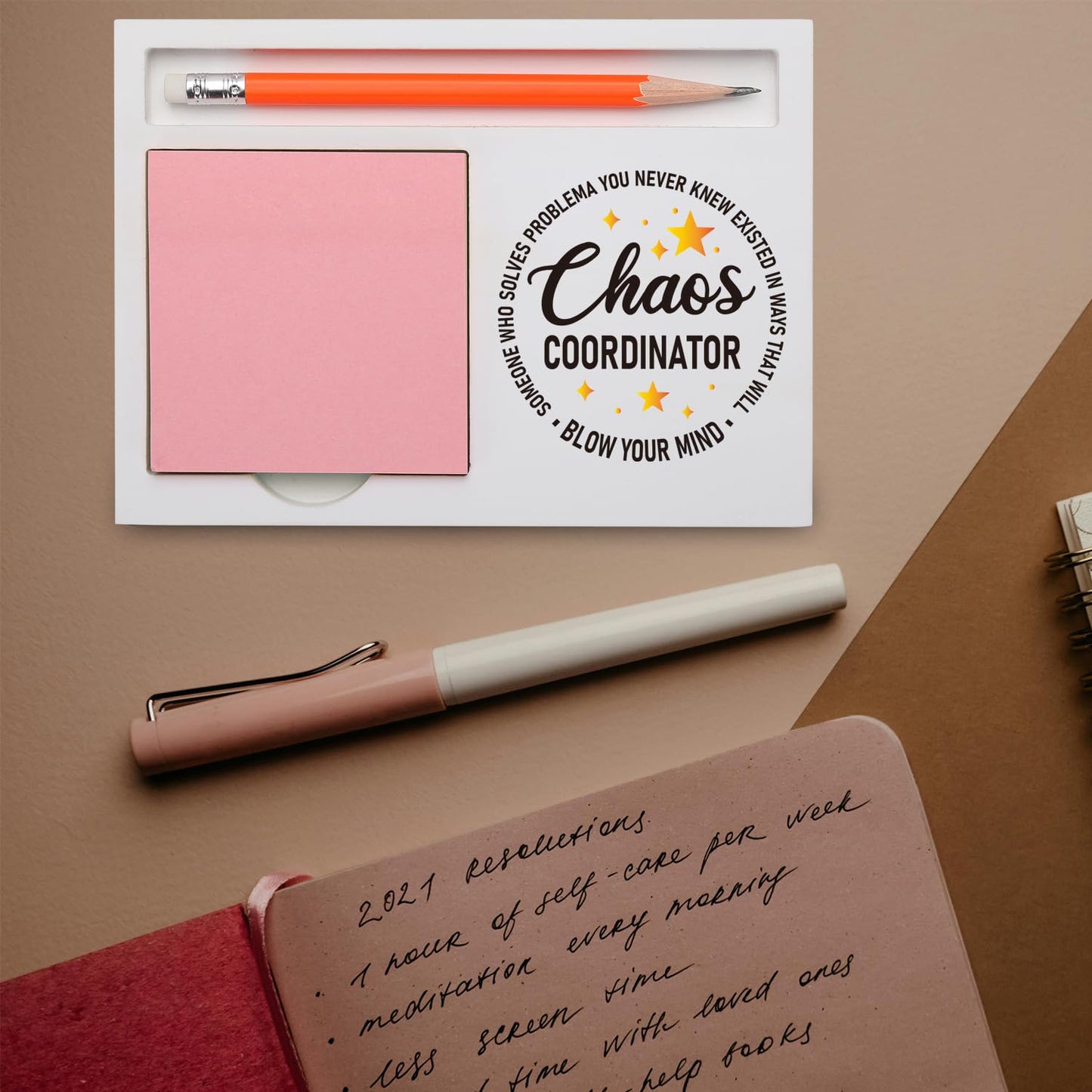 Chaos Coordinator Gifts Funny Inspirational Desk Organizer for Administrative Assistants Teachers Moms – Appreciation Birthday Farewell, Office Humor Desk White Note Pad Holder XBCT6