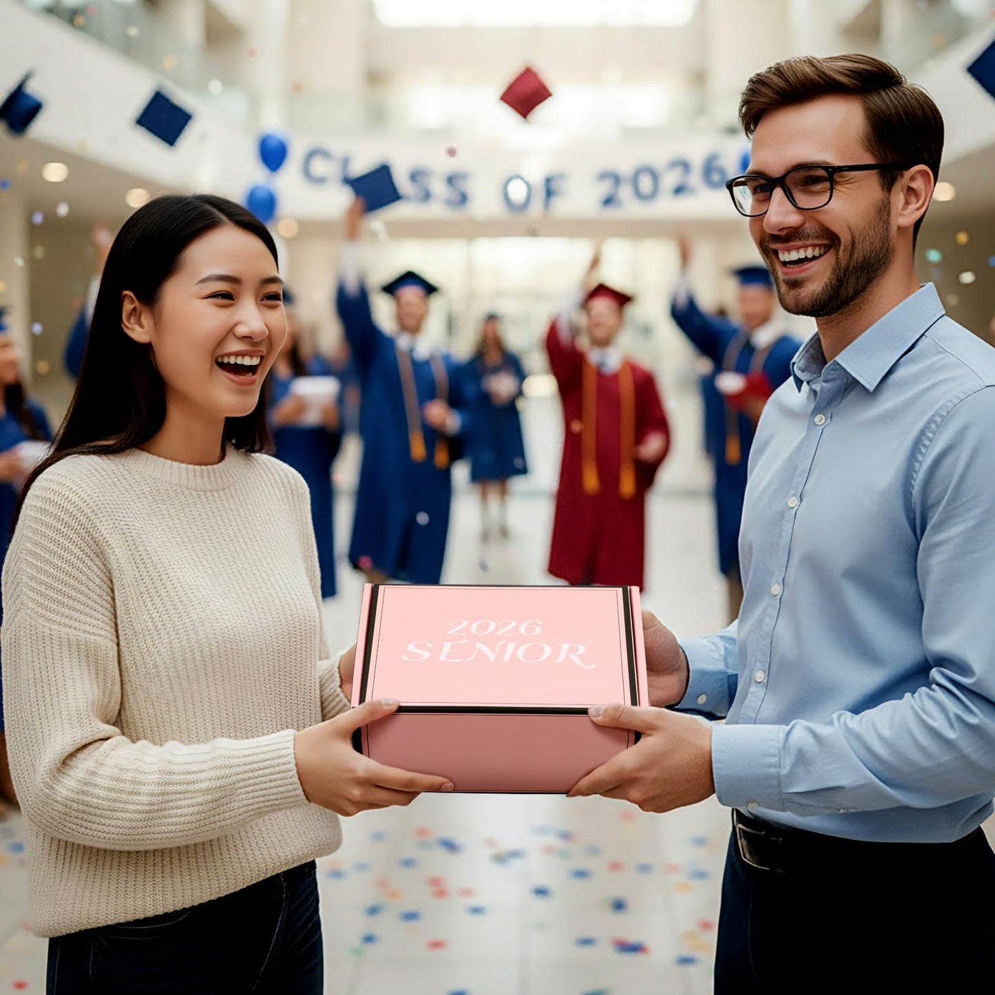 Remerry 9 Pcs 2026 Senior Graduation Gifts Set Pink Graduation Gift Basket Glass Cup Keychain Cosmetic Bag Bracelet Scented Candle with Box for College High School for Women Daughter Sister Friend