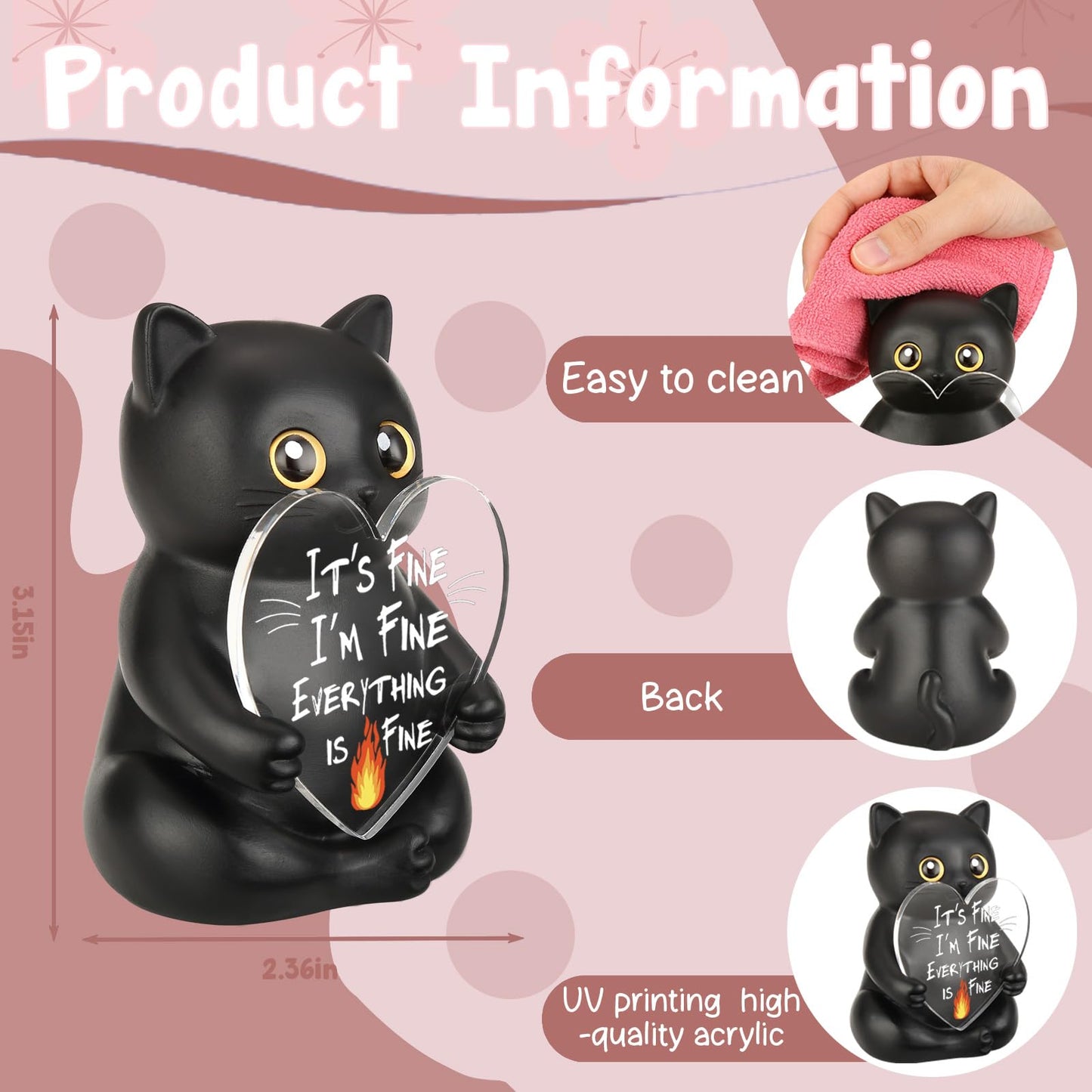 wainvniaw Funny Black Cat Figurines Decor, Fun Humor Gag Sarcastic Gift for Cat Lovers, Women, Men, Friends, Coworker, Employee, Team Appreciation for Home Office Cubicle Desk Decorations WCT5