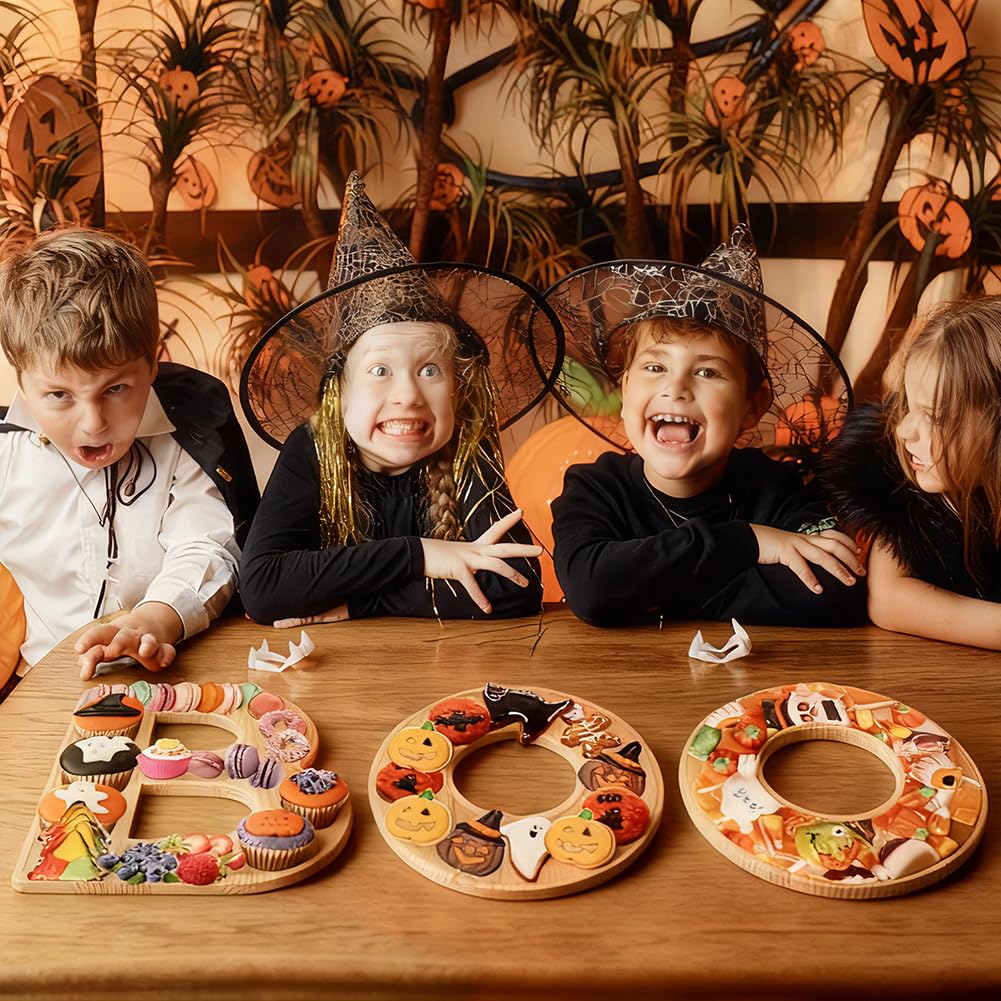 3pcs The Letters Boo Wooden Charcuterie Board, 12 Inch Larger Halloween Food Trays, Fillable The Letters Shaped Serving Platter for Snack Candy Cookie Dessert, Perfect for Halloween Party Decoration