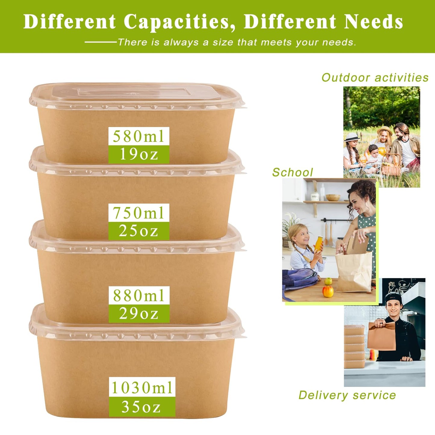 MINCOCO 50 Count Paper Bowls Disposable Meal Prep Containers with Lids【Includes 50 Wooden Forks + 100 Labels】 Salad Food Containers Freezer & Microwave Safe Leakproof Soup Bowls (19 Ounce, 50-Count)