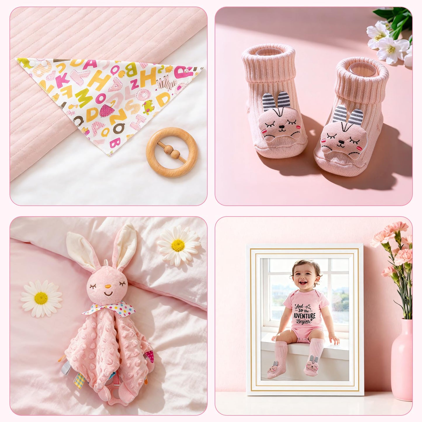 Baby Gift Basket for Newborn Girls & Boys, Baby Shower Gift Set for Girl, Newborn Baby Girl Essentials, Welcome Home, Gender Reveal Gifts for New Parents, Pink Gift Box
