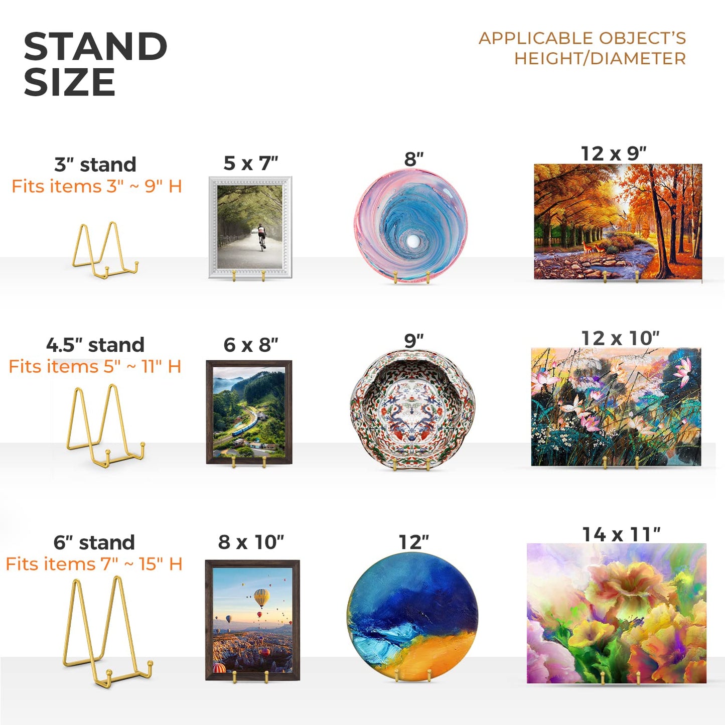 TR-LIFE 4 Pack 6 Inch Plate Stands for Display - Metal Easel Holder Stand for Picture Frame, Decorative Plate, Photo, Tabletop Art (Gold)