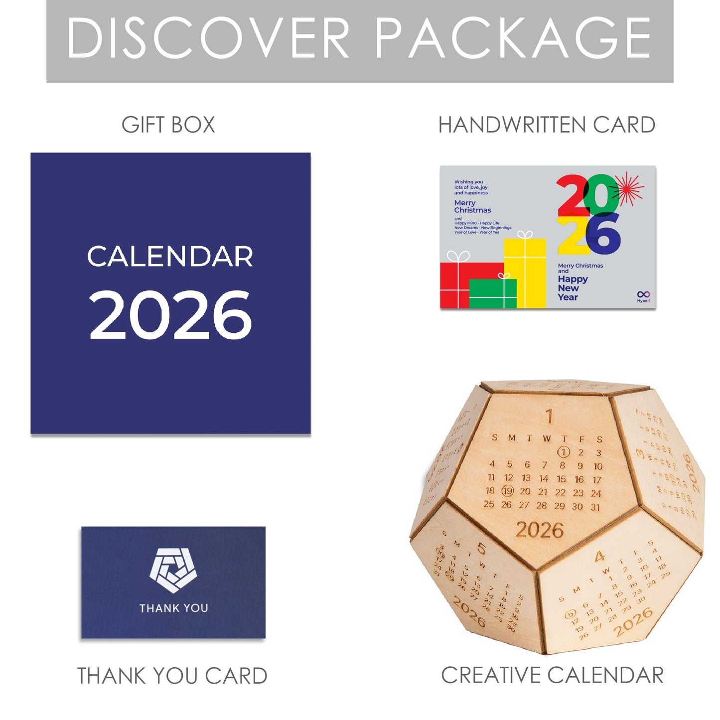 2026 Wooden Desk Calendar Cube – Dodecahedron Office Decor, Unique New Year Gift for Men Women, Gifts for Coworkers Employees Boss, Chinese New Year Gifts, Valentines Day Gifts For Him