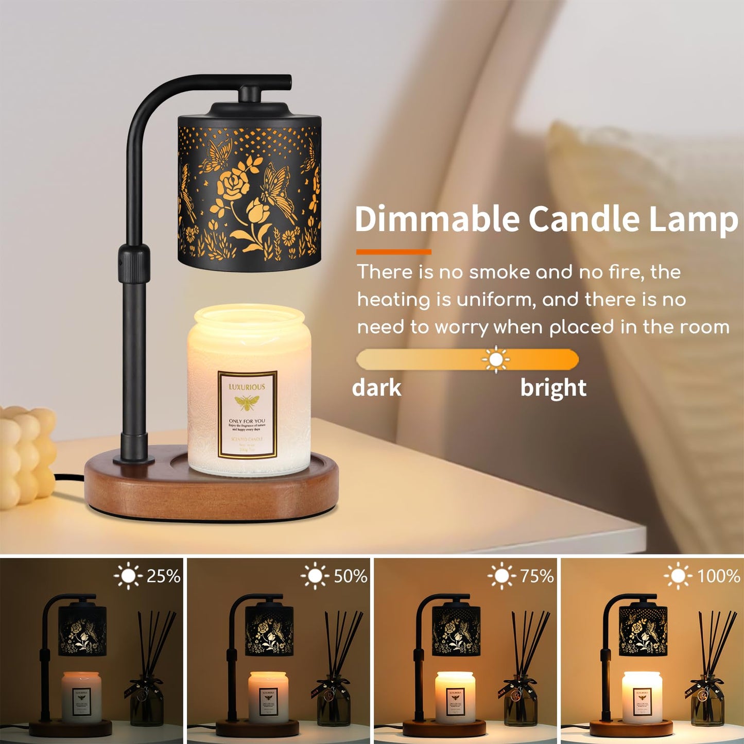 Candle Warmer Lamp,Birthday Gifts for Women Mom,Adjustable Height for Scented Jar Candles,Electric Candle Lamp Warmer for Home Decor(Butterfly Roses)
