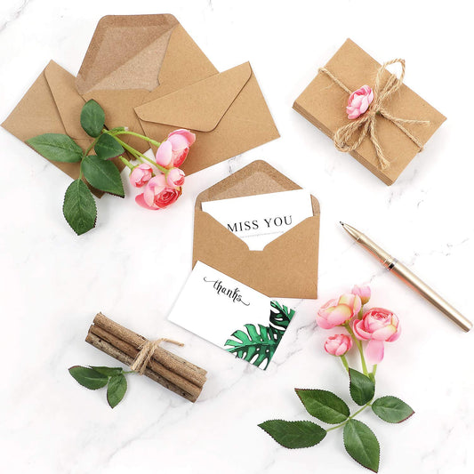 Outus 400 Pieces Gift Cards Envelopes Mini Brown Kraft Envelopes Sleeve for Small Gift Cards Invitations Business Notes Tiny Mini Greeting 4 x 2.76 Inches
