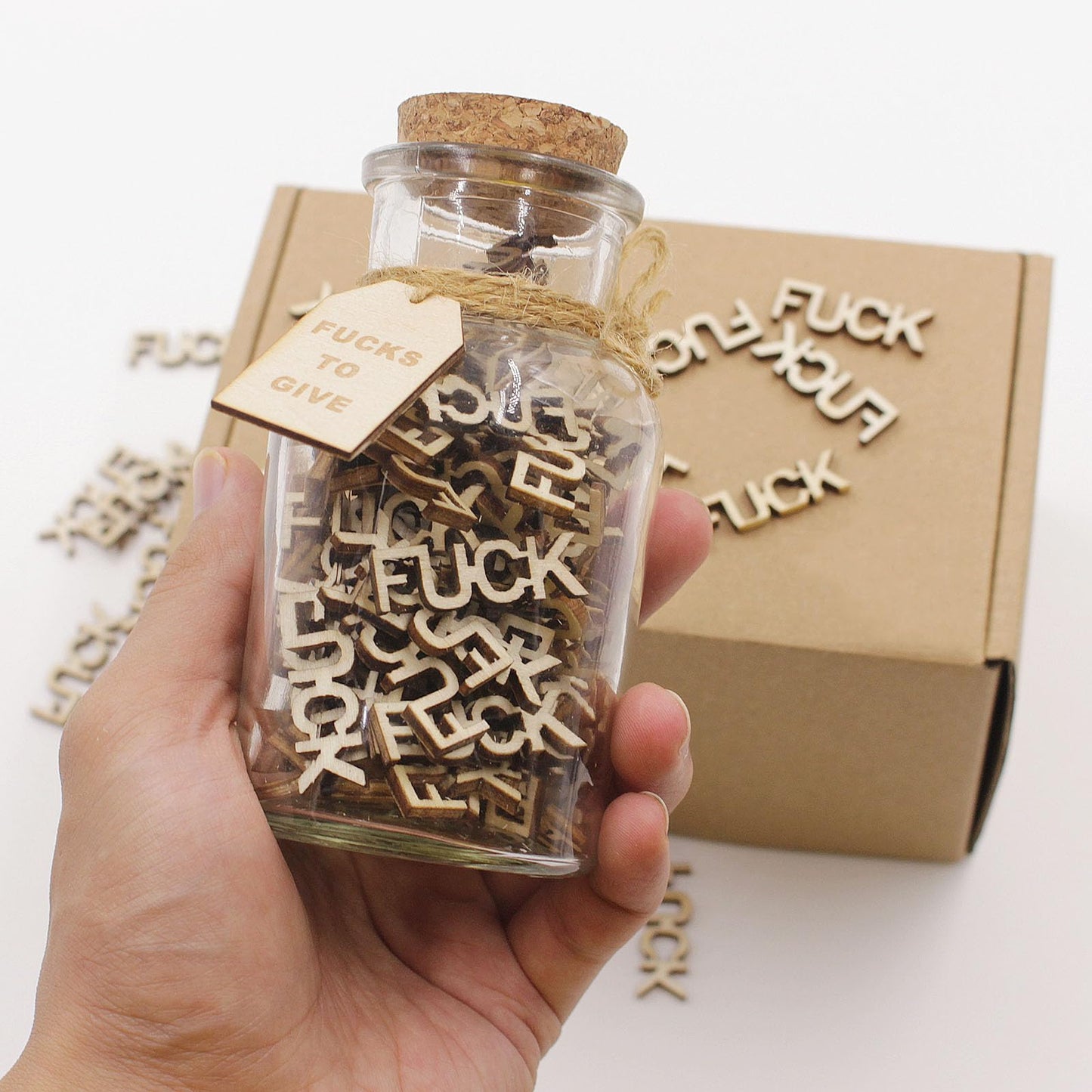 KUMLENMO fuck jar（5oz） Gift Jar,Fucks to Give,Fuck Wooden Cutout Letter Piece Bad Mood Vent Spoof Birthday Day,Holiday, Thanksgiving Christmas Gifts to Friend,Gag Funny Gift