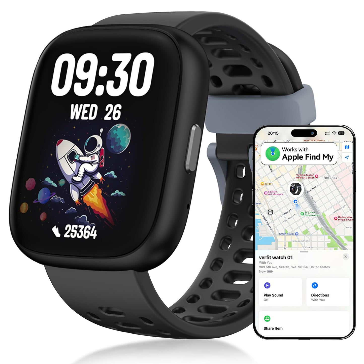 Fitness Tracker for Kids No APP No Phone Needed, Compatible with Apple Find My, 1.83" Smart Watch, Heart Rate, Sleep Monitor, IP68 Waterproof, Step Counter, Gifts for Girls Boys Teens 5-16