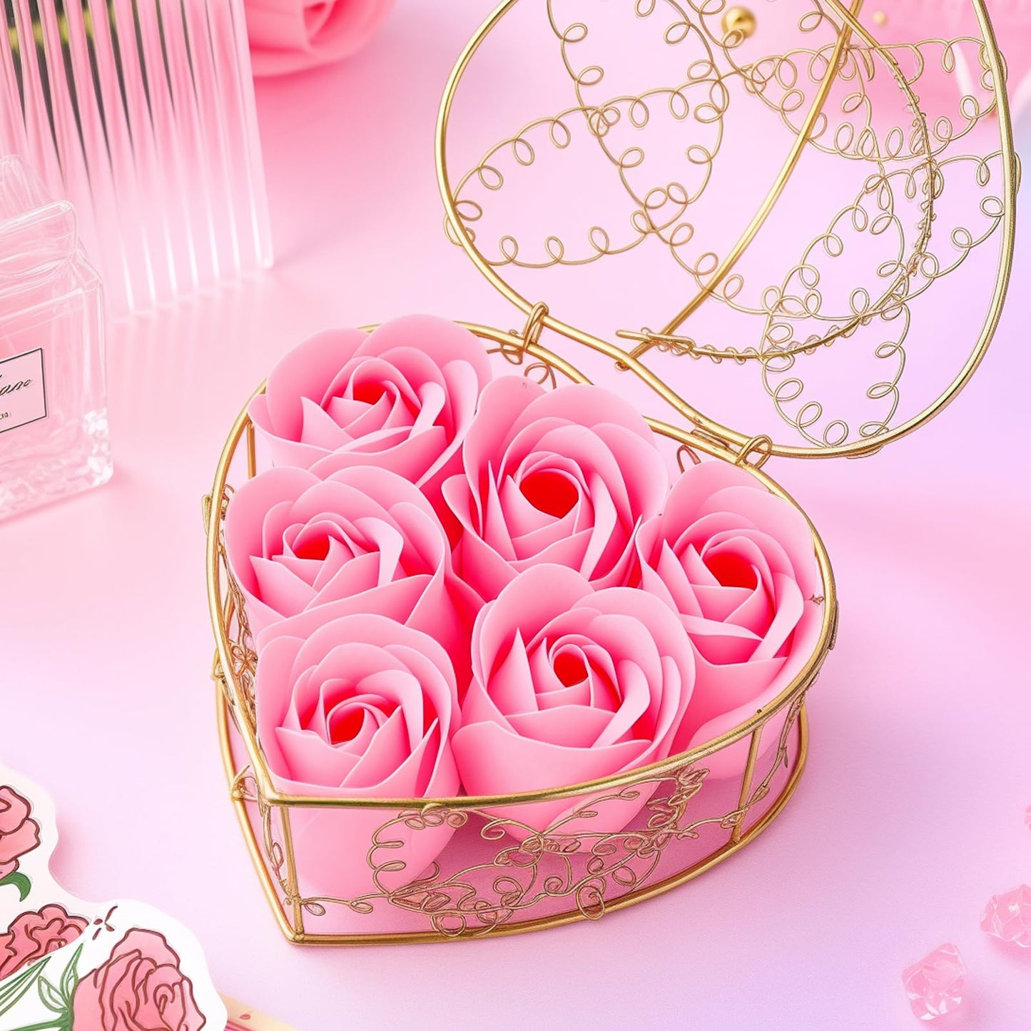 Gift Set for Women，Gift Basket for Her,Gifts Box for Girlfriend Wife Birthday Gifts for Women Heart-shaped Love Gift Wedding Engagement Anniversary Romantic Gifts (Pink)