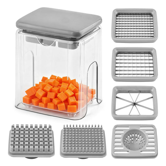 4-In-1 French Fry Cutter, Veggie Chopper, Potato Onion Fry Cutter, Vegetable Cutters, Dicer Chopper Slicer, Apples Slicer and Corer, Food Chopper for Carrots, Cucumbers, Tomato (COLOR:Grey)