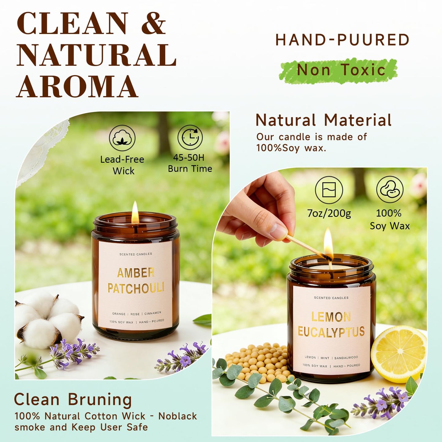 Candles for Home Scented, 4 Pack Soy Candle Non Toxic, Spring Scented Candles with Lavender Thyme, Magnolia & Sandalwood, Amber Patchouli, Lemon Eucalyptus - Candle Gifts Set for Women & Mothers Day