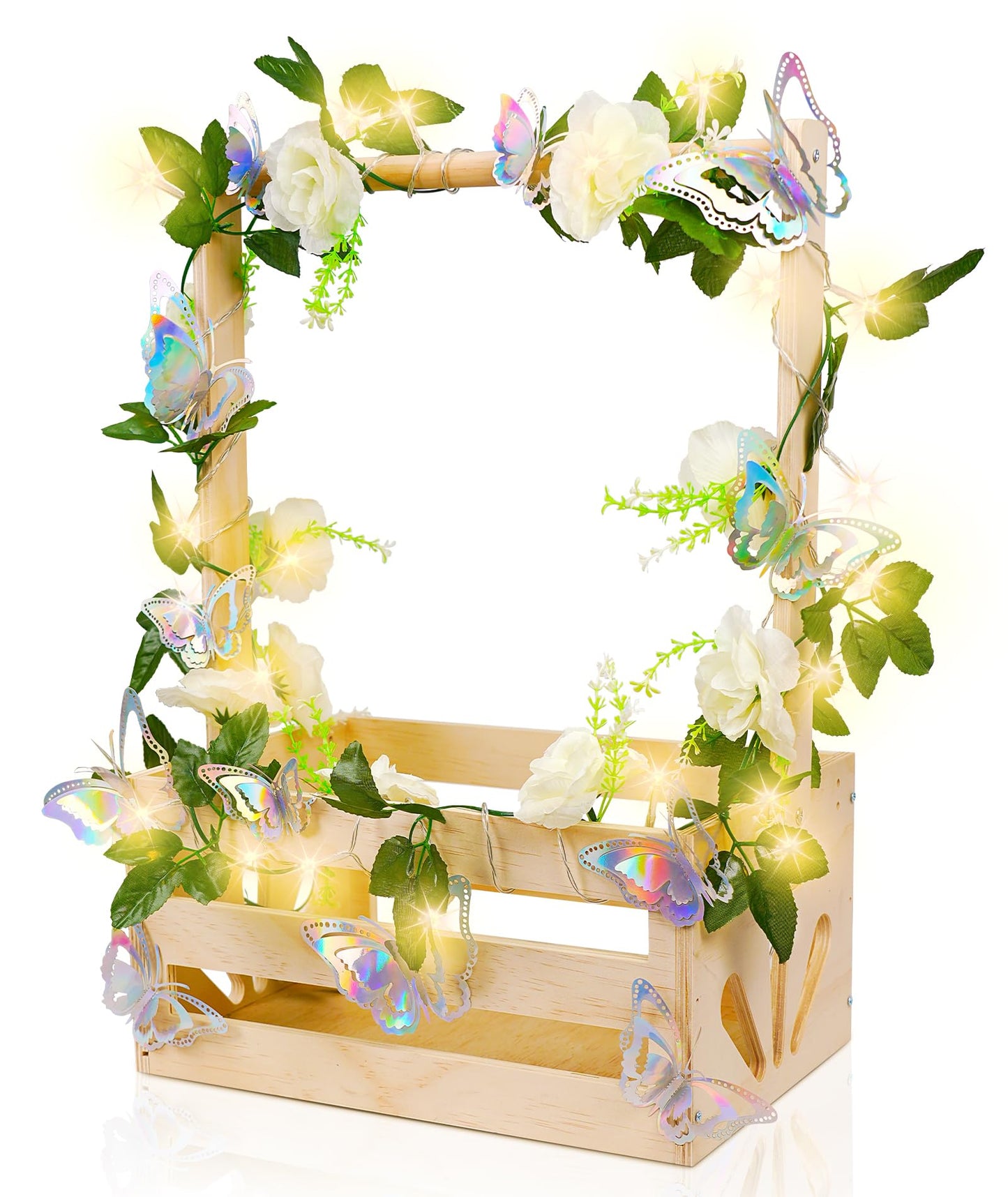 Wooden Baby Shower Crate Closet-Baby Shower Basket with String Lights Butterfly Welcome Gift Basket Wooden Crate for Baby Gift Basket Newborn Boys Girls Pregnancy Gifts-Small Baby Shower Gifts