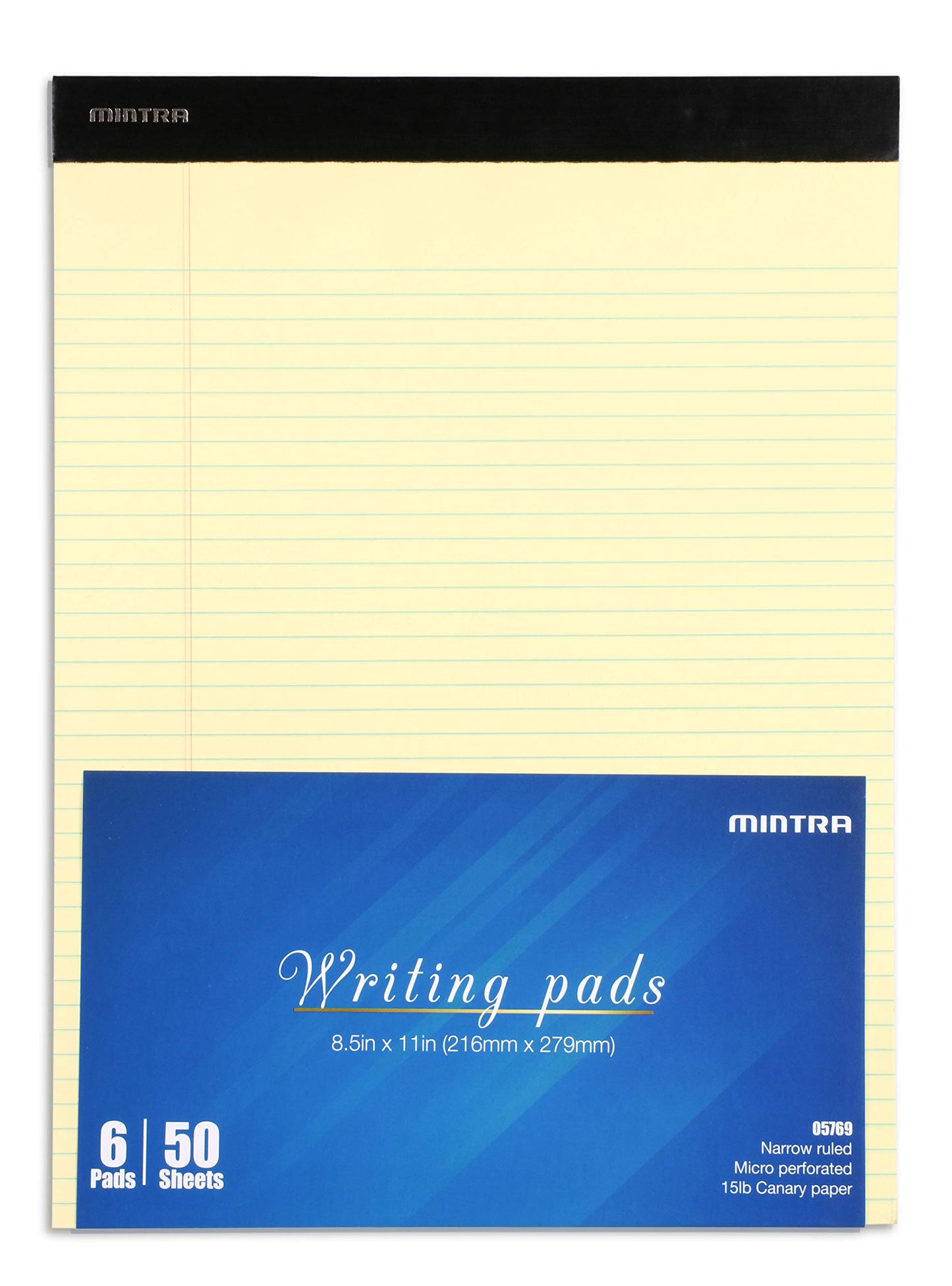 Mintra Legal Pad Bundle – 6 Pack 8.5"x11" Canary Yellow Narrow Ruled Legal Pads + 6 Pack 5"x8" Green Narrow Ruled Legal Pads, Micro-Perforated Writing Pads for Office, School & Note Taking