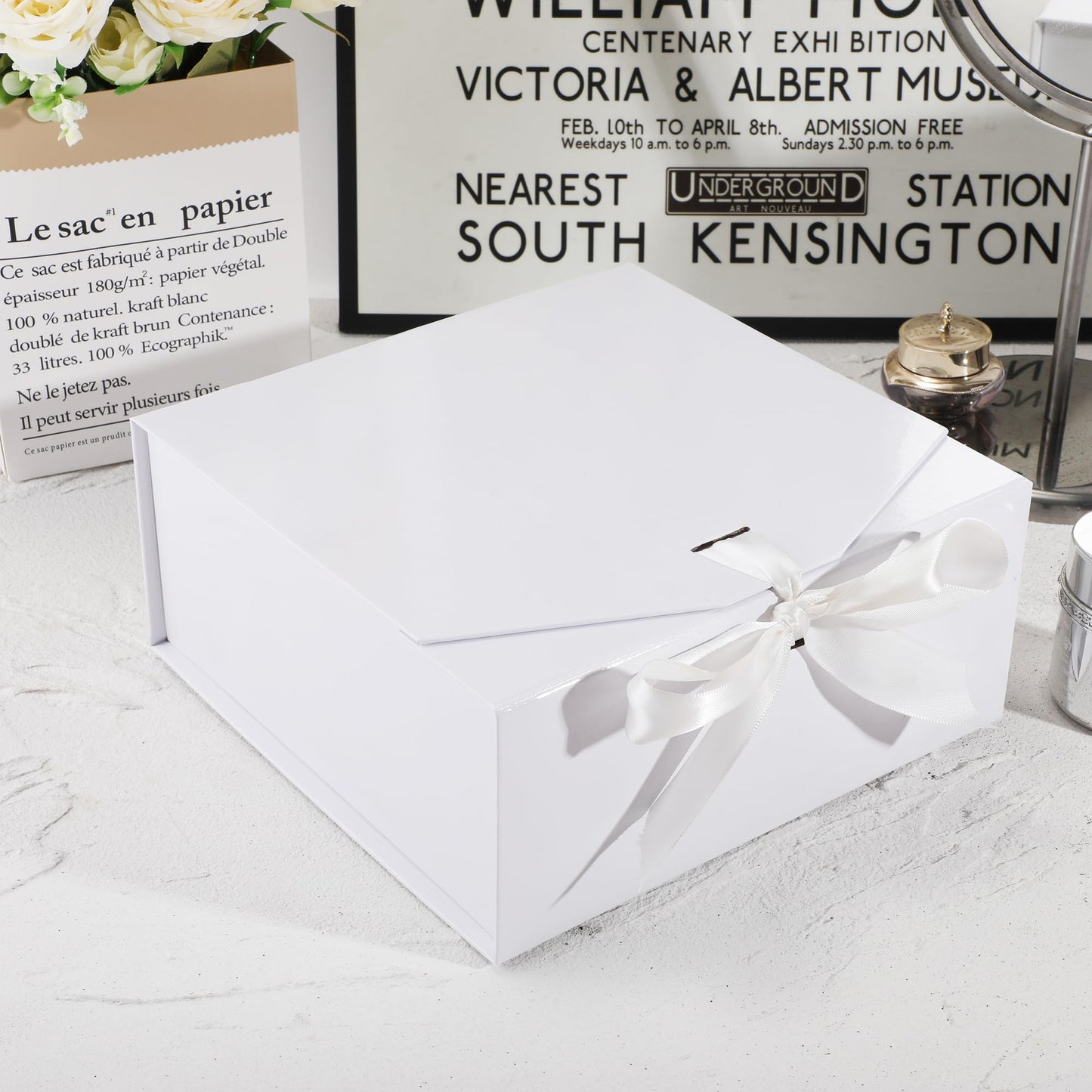 OEMVALATY 8-Pack Gift Boxes,9x9x4 Inch Magnetic Gift Boxes with Lids for Presents,White with Ribbon, Bridesmaid Proposal Box for Wedding, Storage, Birthday