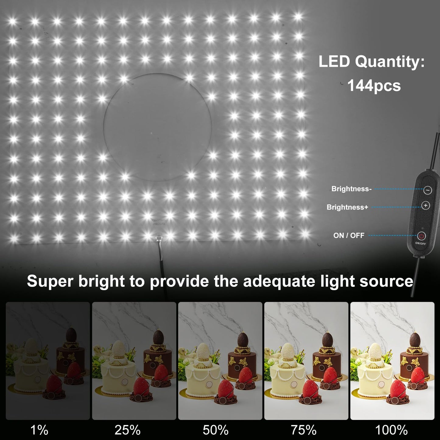 FotStdio 16x16 Inch Photo Studio Light Box Photography with 144 LEDs (CRI>95) & 6 Backdrops, Portable/Dimmable Folding Shooting Tents for Toys/Jewelry/Watches/Cosmetics/Food