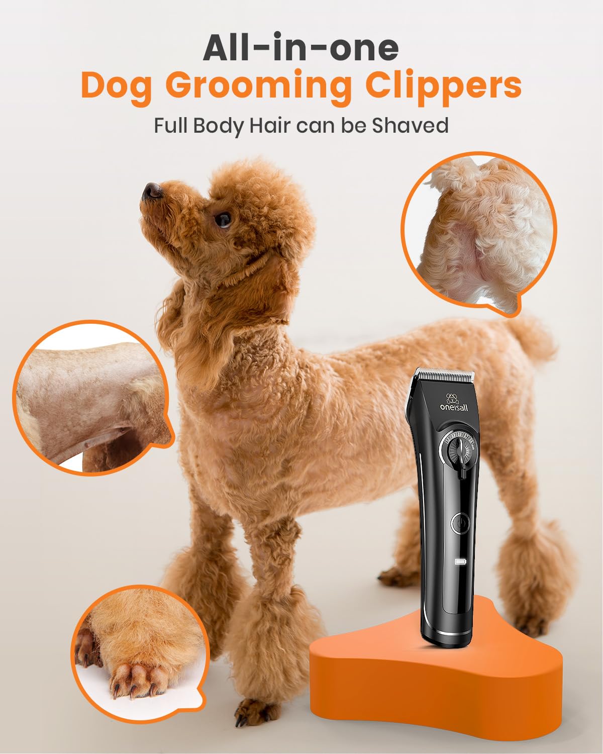 oneisall Dog Clippers for Grooming Doodles Poodles Thick Curly Hair,Low Noise Heavy Duty Dog Grooming Kit with Detachable Metal Blades