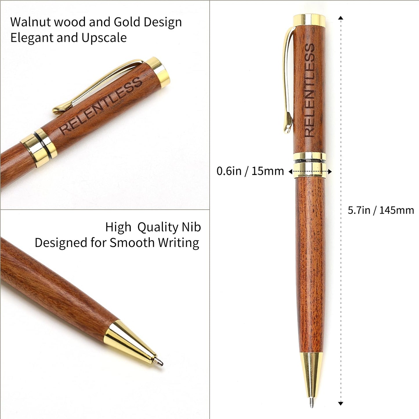 Renawe Fancy Wooden Pens Set with Box Congratulations Gifts for Women Men New Job Promotion Gift for Coworkers Boss Lady Office Business Pen Nice Positive Writing Pens Journaling Luxury Engraved Pens