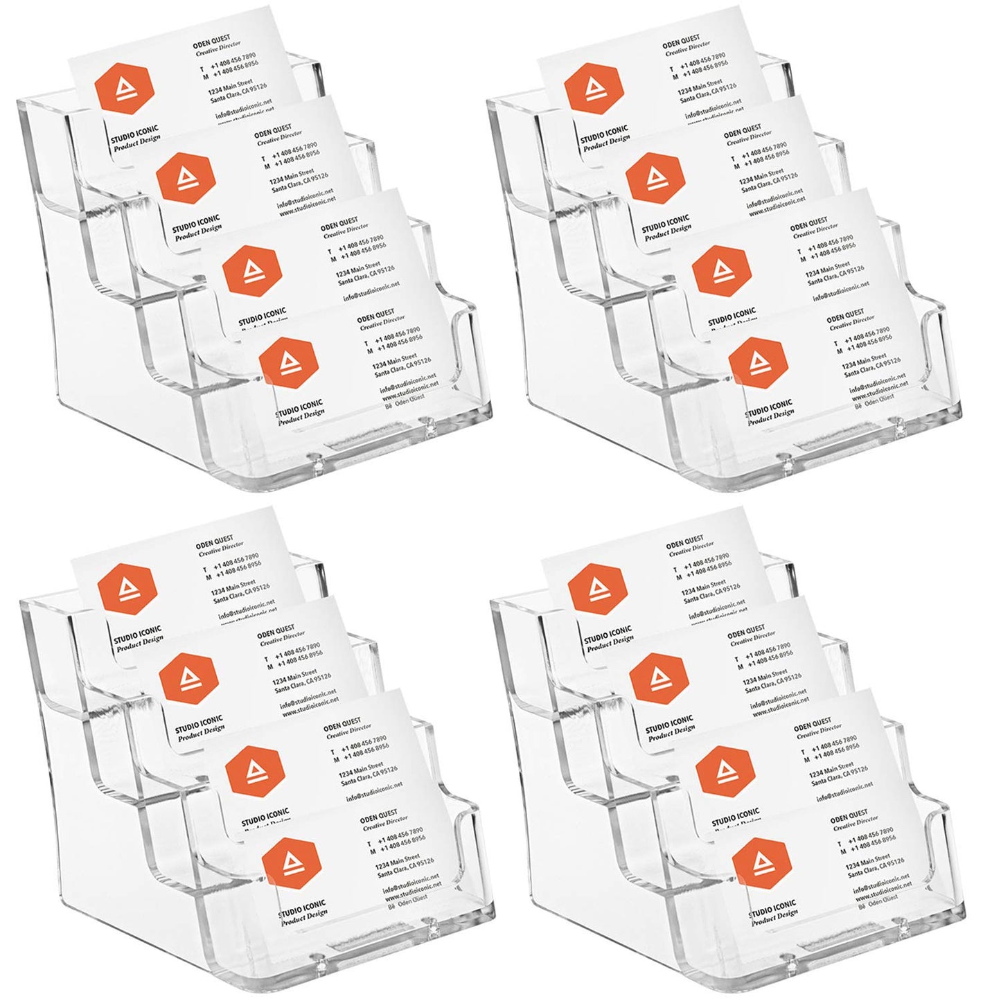 Hedume 4 Pack Acrylic Business Card Holder, 4-Pocket Clear Business Card Display, Plastic Business Card Stand for Desk or Counter, Home & Office