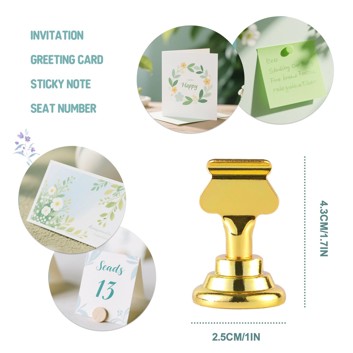 ERYTLLY 24 PK Place Card Holders 1.7 inches Table Card Holder Steel Card Holders for Weddings,Birthdays,Photos, Memo Notes, Restaurants (Gold 24PK)