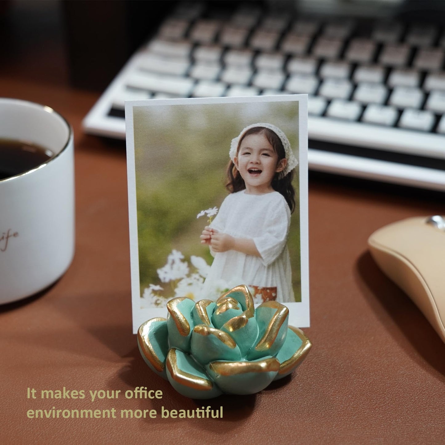 wowhalolo Resin Succulent Business Card Holder Set of 3 - White, Pink, Green - Modern Desk Organizer and Display Stand for Office, Store - Vertical Name Card Holders - Unique Gift and Decor