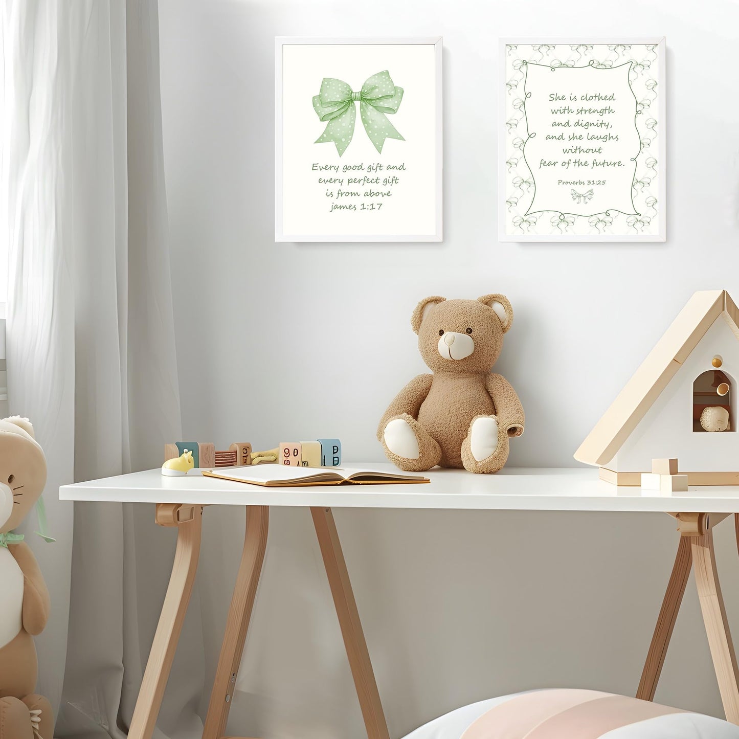 LARTSFRO Coquette Sage Green Bow Jesus Wall Art Decor Posters, Green Bow Christian Room Bedroom Bathroom Wall Art Decor Aesthetic for Teen Girls Gifts, Inspirational Bible Verses Bow Wall Decor, 8x10 Inch Set of 4 Bow Pictures(UNFRAMED)