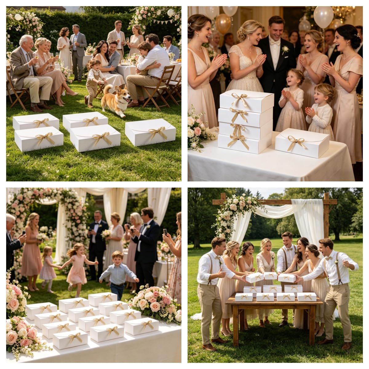15 PCS Gift Boxes with Lids, 10.6x7.8x3.1 Inch Gift Boxes, Groomsmen Proposal Box, Luxury Gift Box with Ribbon for Bridesmaid Box, Kraft Paper Boxes for Wedding, Packaging, Present, Birthday, Christmas, Party,Contains 15sets Envelopes and Thank You Cards