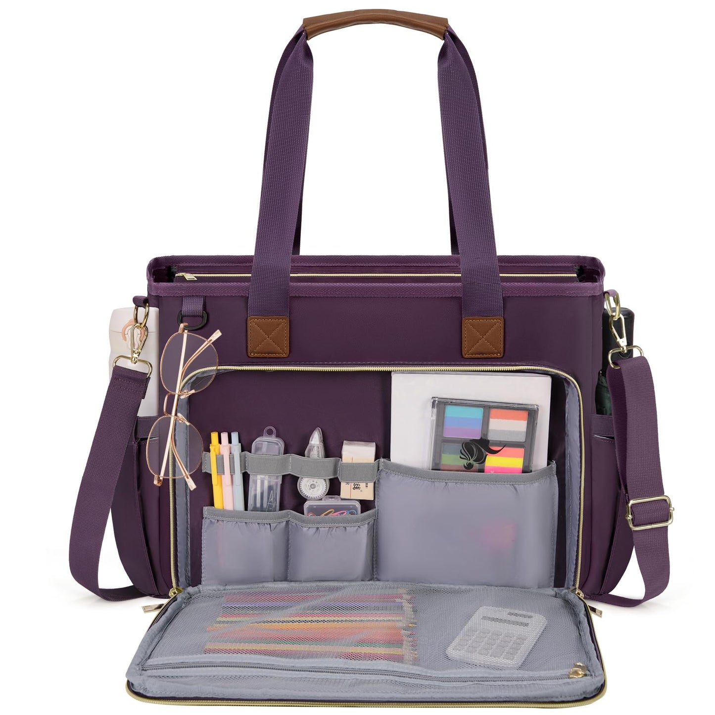 RAINSMORE Teacher Tote Bag 15.6 inch Laptop Bag for Women Work Bags Nurse Bag Lightweight Laptop Tote Computer Messenger Shoulder Bags with Insulated Pocket, Professional Laptop Briefcase