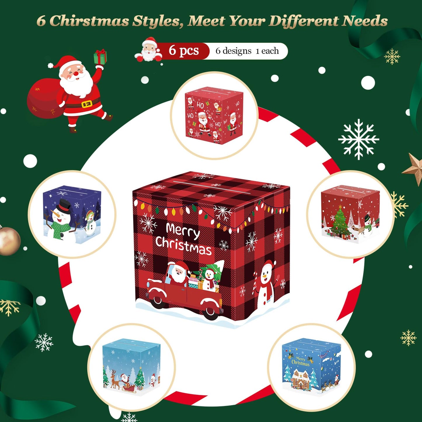 MoKo Christmas Money Box for Cash Gift Pull, 6 Pack Surprise Money Gift Box for Kids Adults with 160 Pcs Transparent Bags, A Fun Way to Give Cash to Girls and Boys, Christmas Decor Ideas, Red and Blue