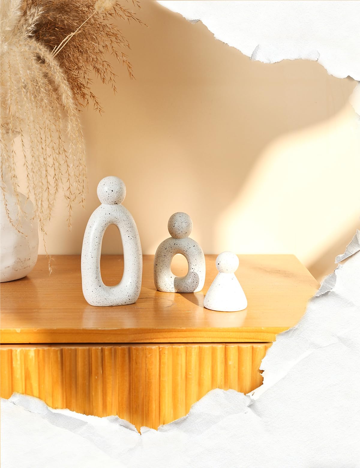 Joogour Abstract Family of 3 Figurines Modern Sculptures - Minimalist Home Decor for TV Stand, Bookshelf, Living Room | Decorative Accents and Gift Ideas as Knick Knacks for Shelves (White)