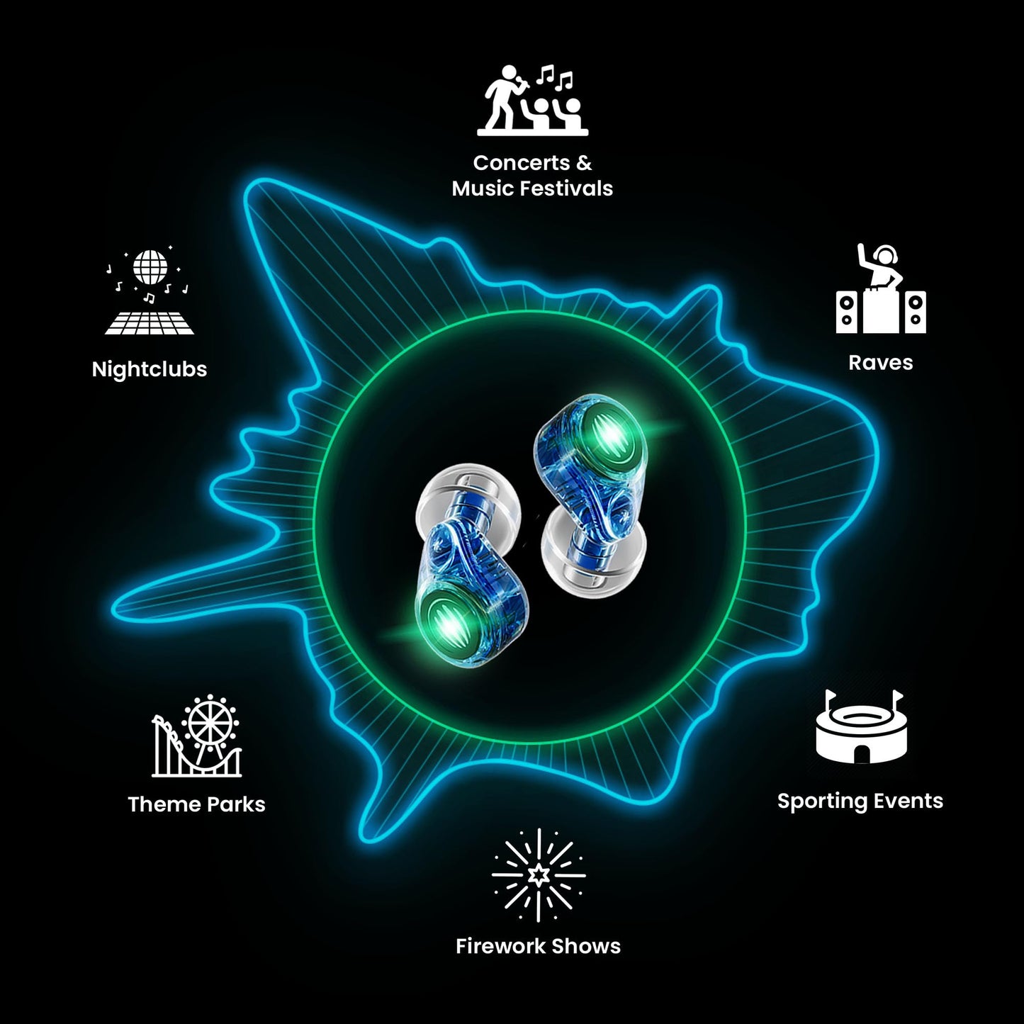 Eargasm Earlights Light Up High Fidelity LED Earplugs for Concerts, Festivals, Raves, Musicians, Sports Events, Live Entertainment for Safe Noise Reduction (Premium Gift Box Packaging)