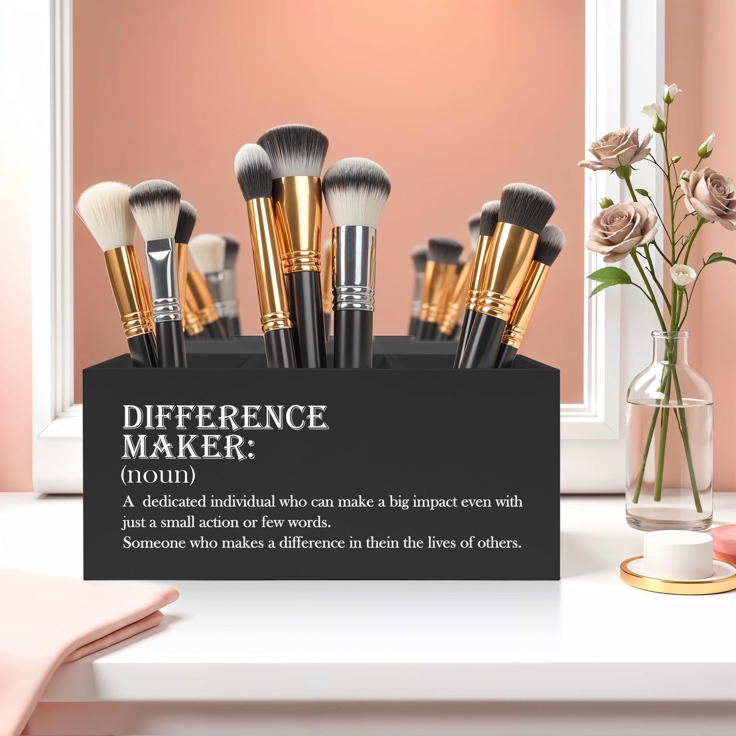FITIE Difference Maker Gift Pencil Pen Holder for Desk, Appreciation Thank You Gifts for Coworkers Employees Boss Teacher Mentor Wooden Pencil Holder Organizer for Home Office Desk Accessories