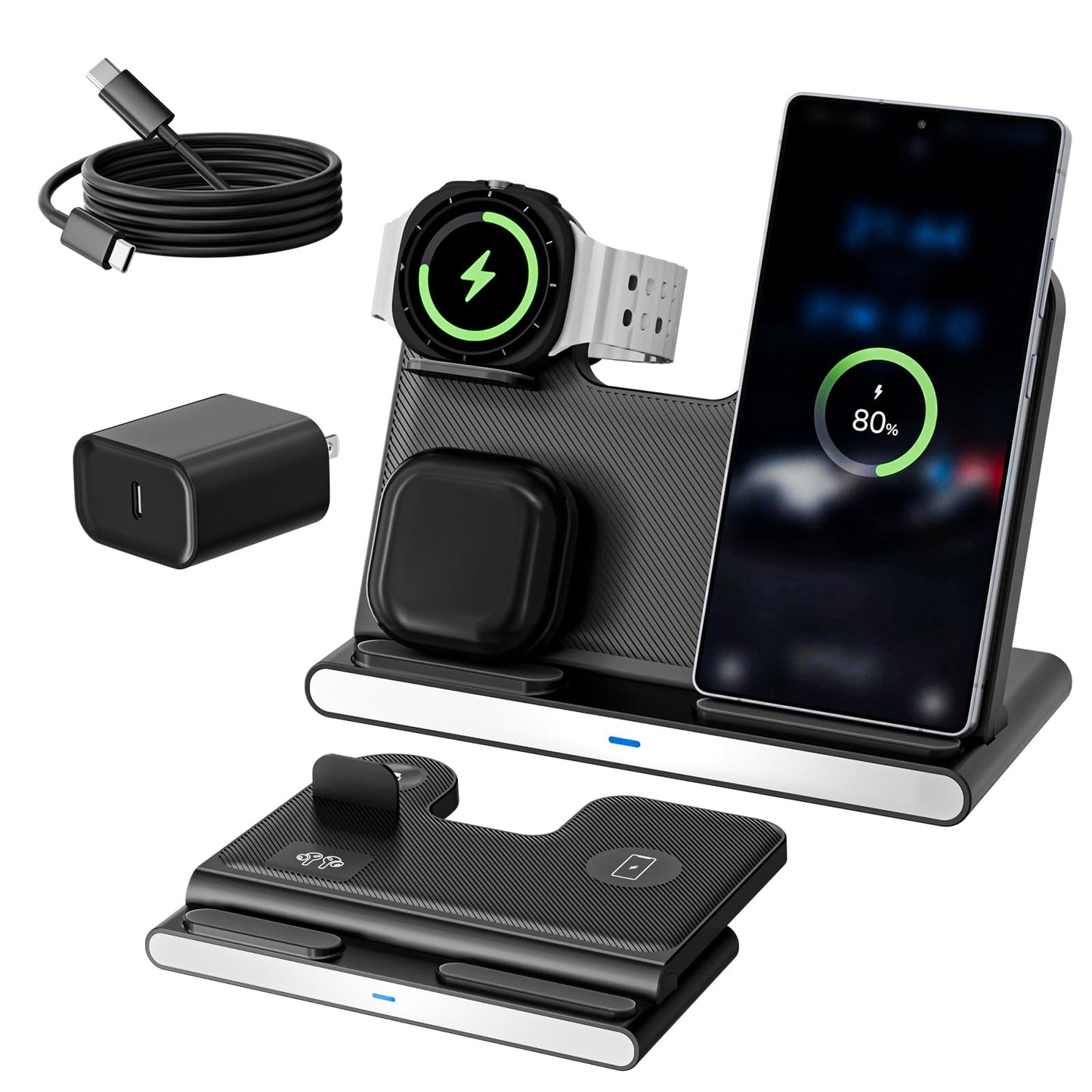 Wireless Charger for Samsung, 3 in 1 Samsung Wireless Charging Station with 20W PD Charger Adapter & 6FT Cable for Galaxy S26/S25/S24/S23 Ultra,Z Fold/Flip,Galaxy Watch 8/7/6/5/5Pro/Buds 3/2/Pro/Live