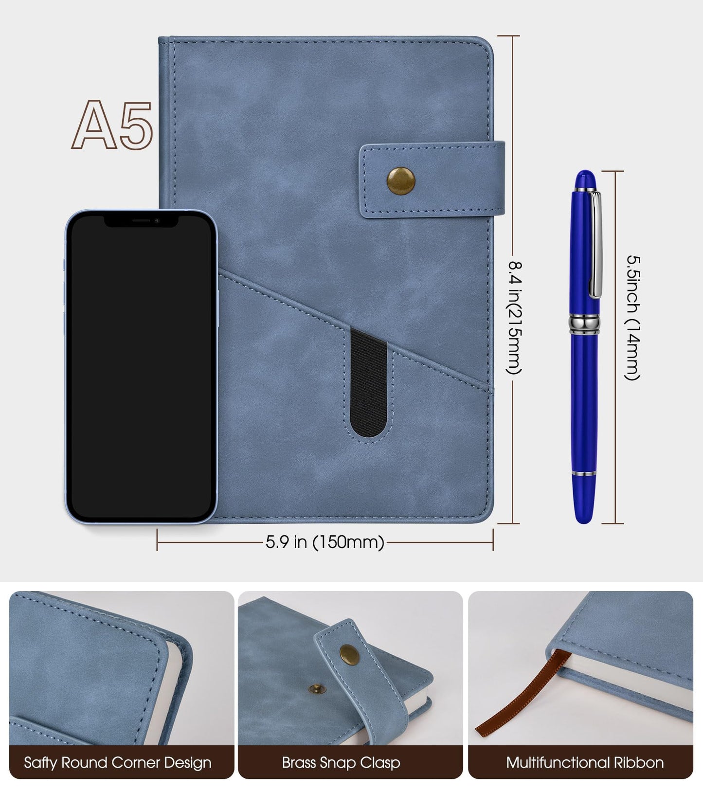 vfaejll A5 Lined Leather Journal Notebook,Hardcover Journal Set with Pen and Gift Box,100Pages 100gsm Thick Ruled Paper Daily Diary for Men Women School,Travel,Business,Work,Writing 5.9" X 8.4"