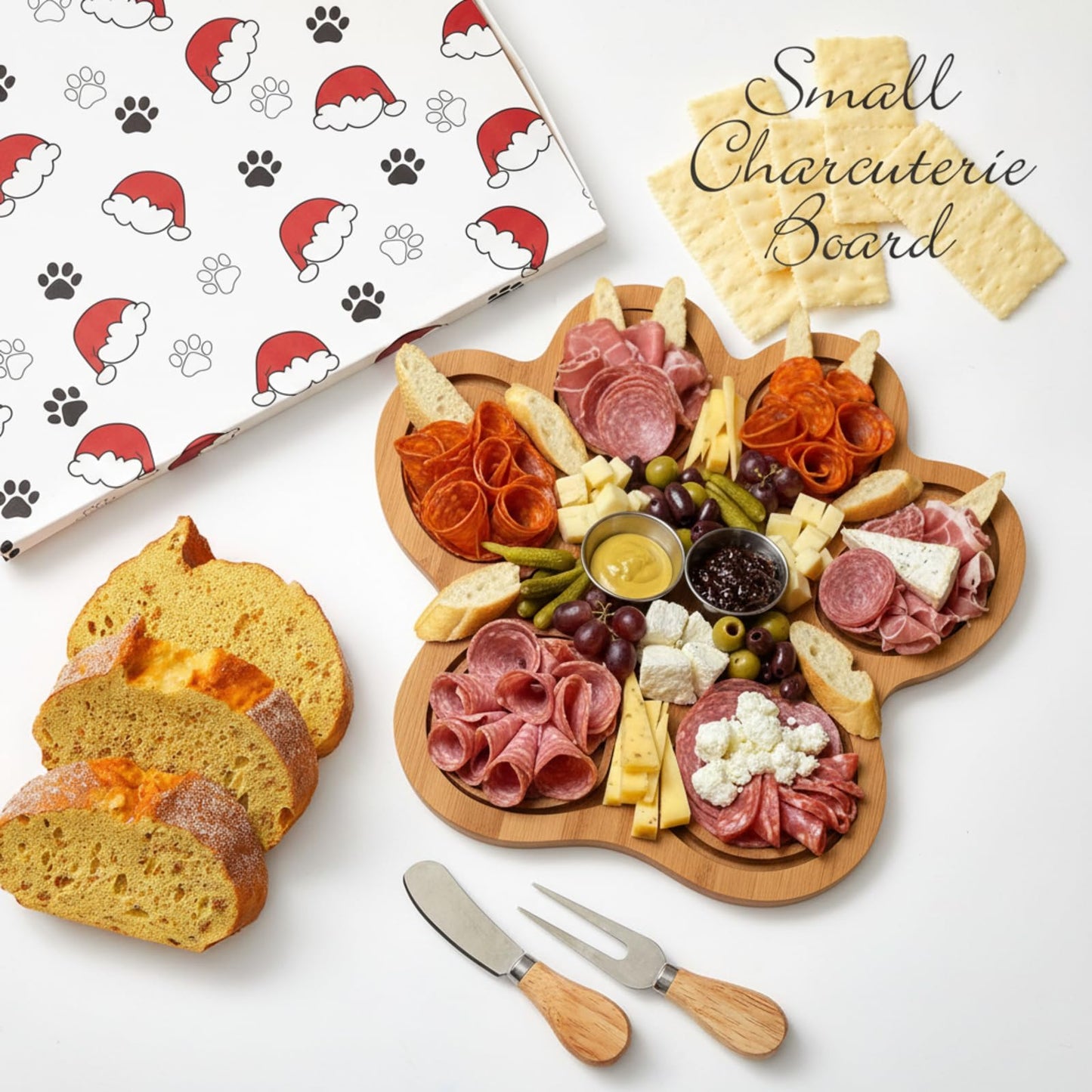 Ziliny Dog Paw Charcuterie Board Gift Set with Knives, Paw Print Cutting Board Dog Lovers Gifts for Women Wooden Puppy Platter for Christmas Housewarming Pet Lover Kitchen