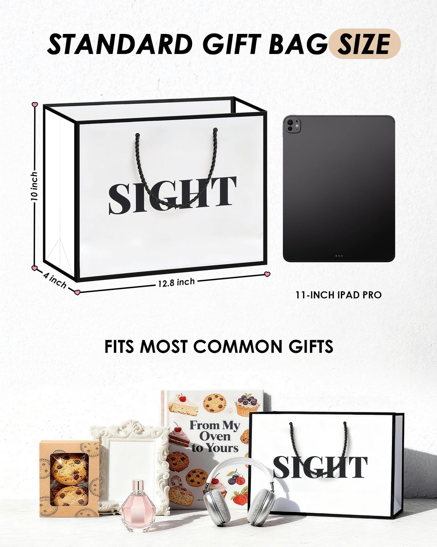 Bojoroy 5+1 Senses Gift Bags for Him/Her with Labels - A Heartwarming, Ready for Birthday, Anniversary & Holidays 6 Themed Bundle Bags for Boyfriend, Girlfriend, Husband & Wife - Classic Black & White