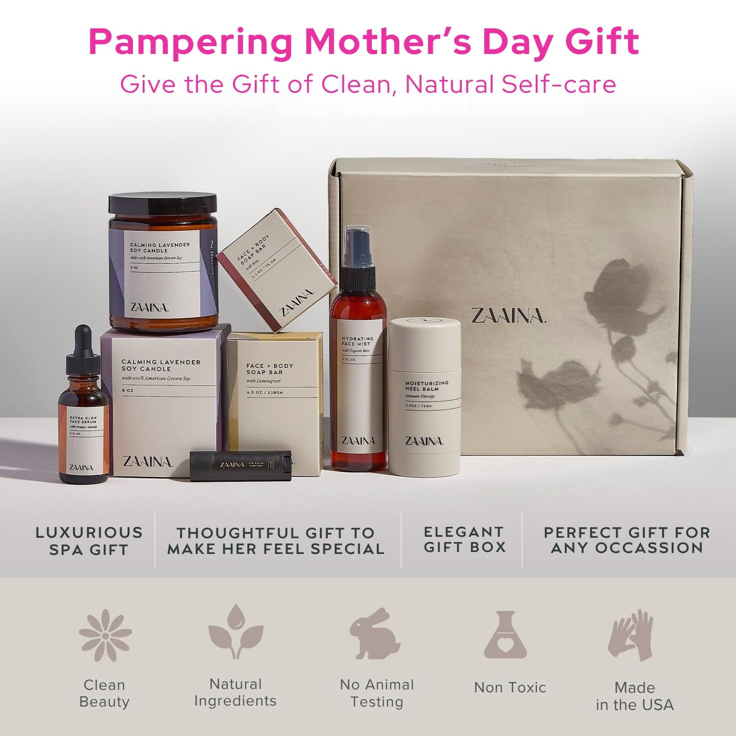 ZAAINA Spa Gift Set for Her - USA Made Luxury Self Care Spa Set, Pampering At Home Bath & Body Relaxing Spa Package, Gift Basket for Wife Friend, Mother's Day Gifts for Mom, Birthday Gifts for Women
