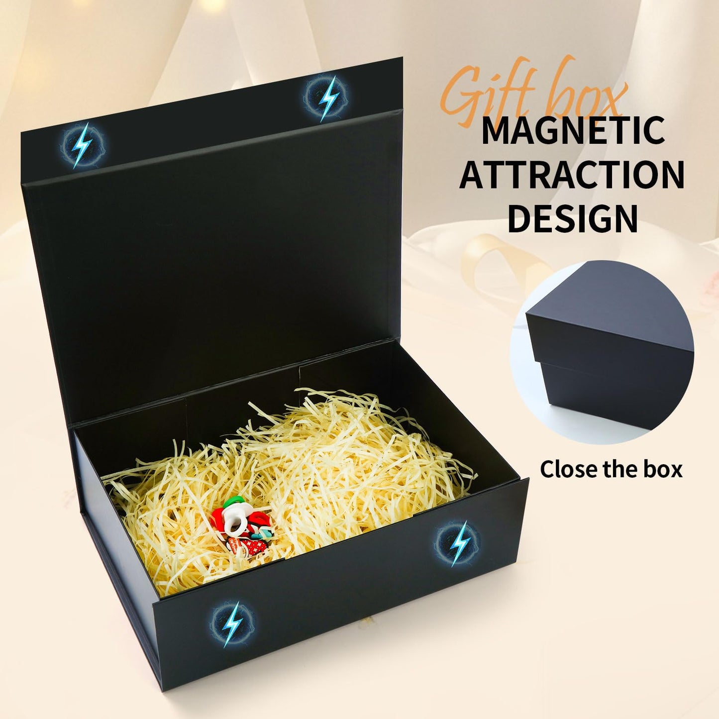 Large Black Magnetic Gift Box with Lid 13x9x4.3 Inch - Reusable Keepsake Box for Groomsmen Gifts, Wedding Proposal, Valentine's Day & Birthday - Includes Satin Ribbon, Gift Card & Paper Filler