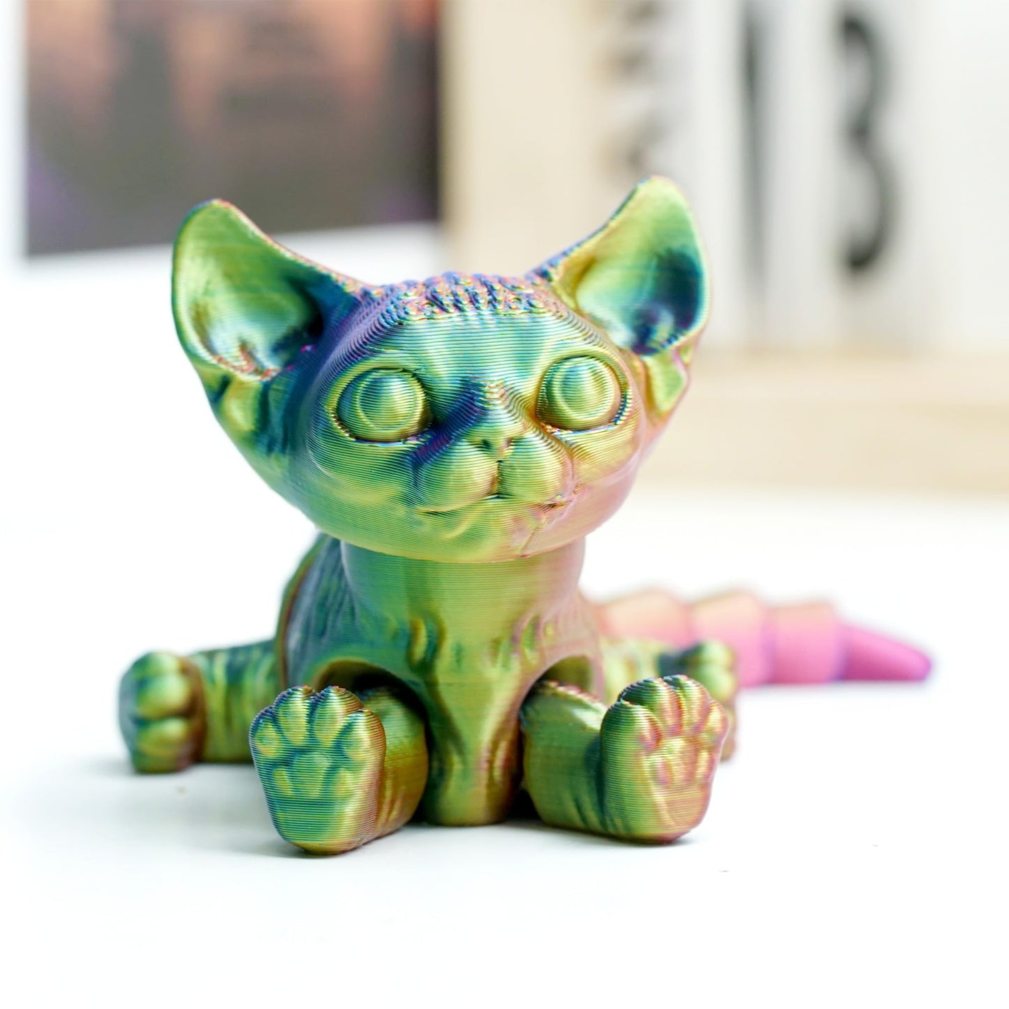 BANPIWOLG 3D Printed Cat Model,Flexible Cat Animals Toy Statue,Joint Mobility,Home Office Decor,Interesting Toys for Autism/ADHD,Festival Gifts toco,Fidget Toys, Executive Desk Toy (RYB)
