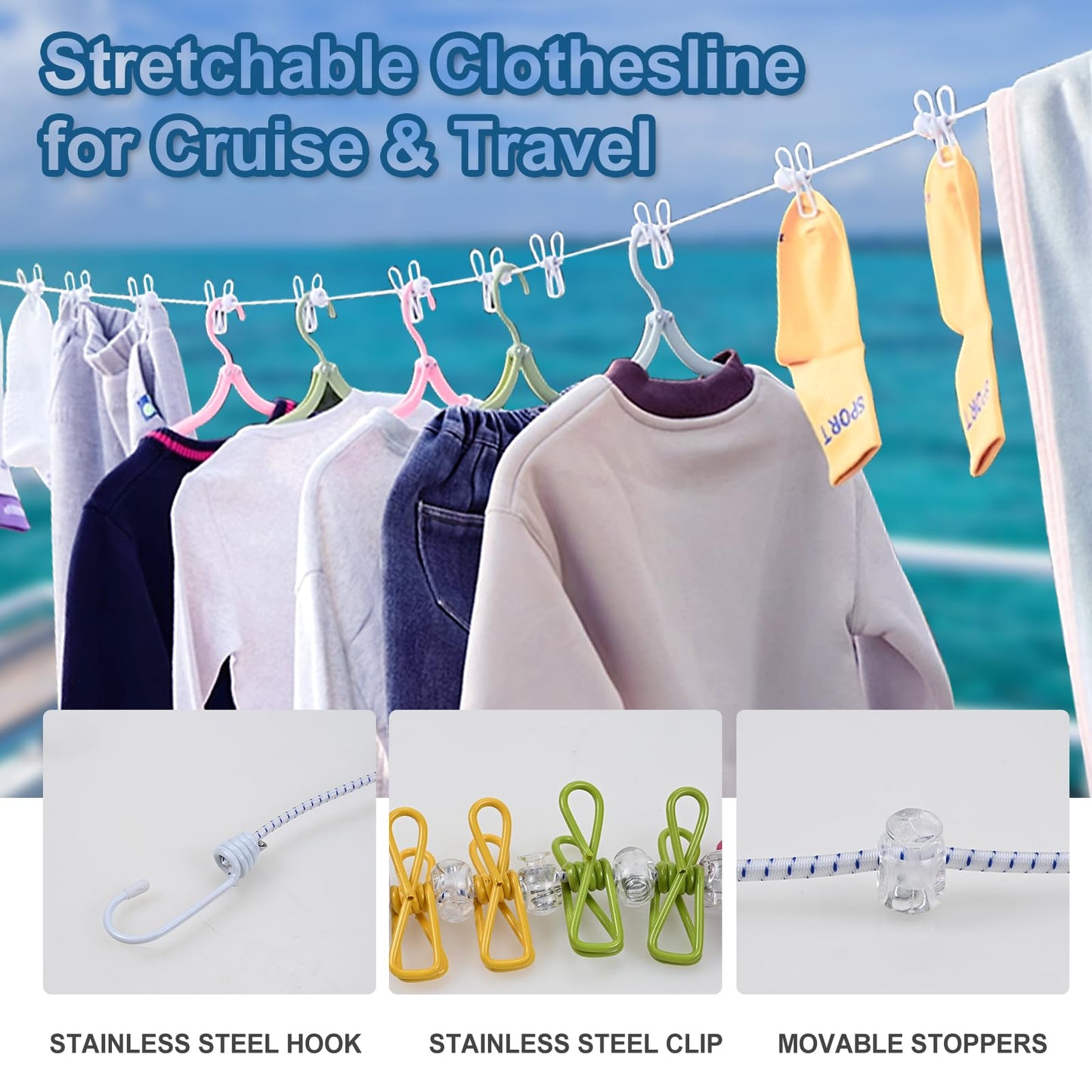 Cruise Ship Essentials 2025, 4 Cruise Luggage Tag Holders, 2 Retractable Cruise Lanyard, 2 Waterproof Phone Pouch and 1 Travel Clothesline for Cruise Ship, Royal Caribbean, Carnival Cruise Lines