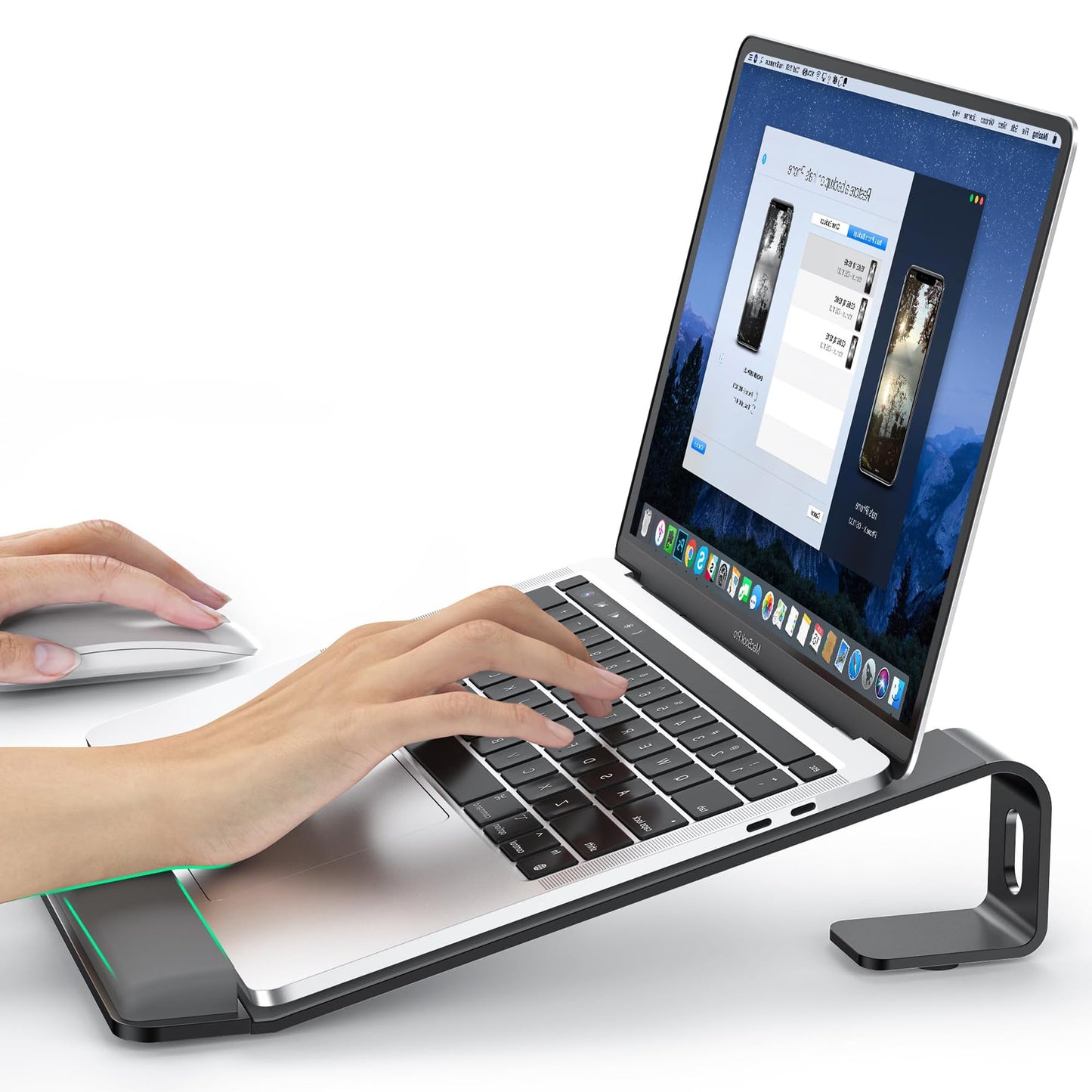 LOXP Laptop Stand for Desk, Metal Laptop Stand with Wrist Support, Ergonomic Detachable Laptop Riser, Aluminum Lectern, Computer Stand for MacBook Air Pro, HP, Dell, XPS, HP (10-17") Laptops - Black