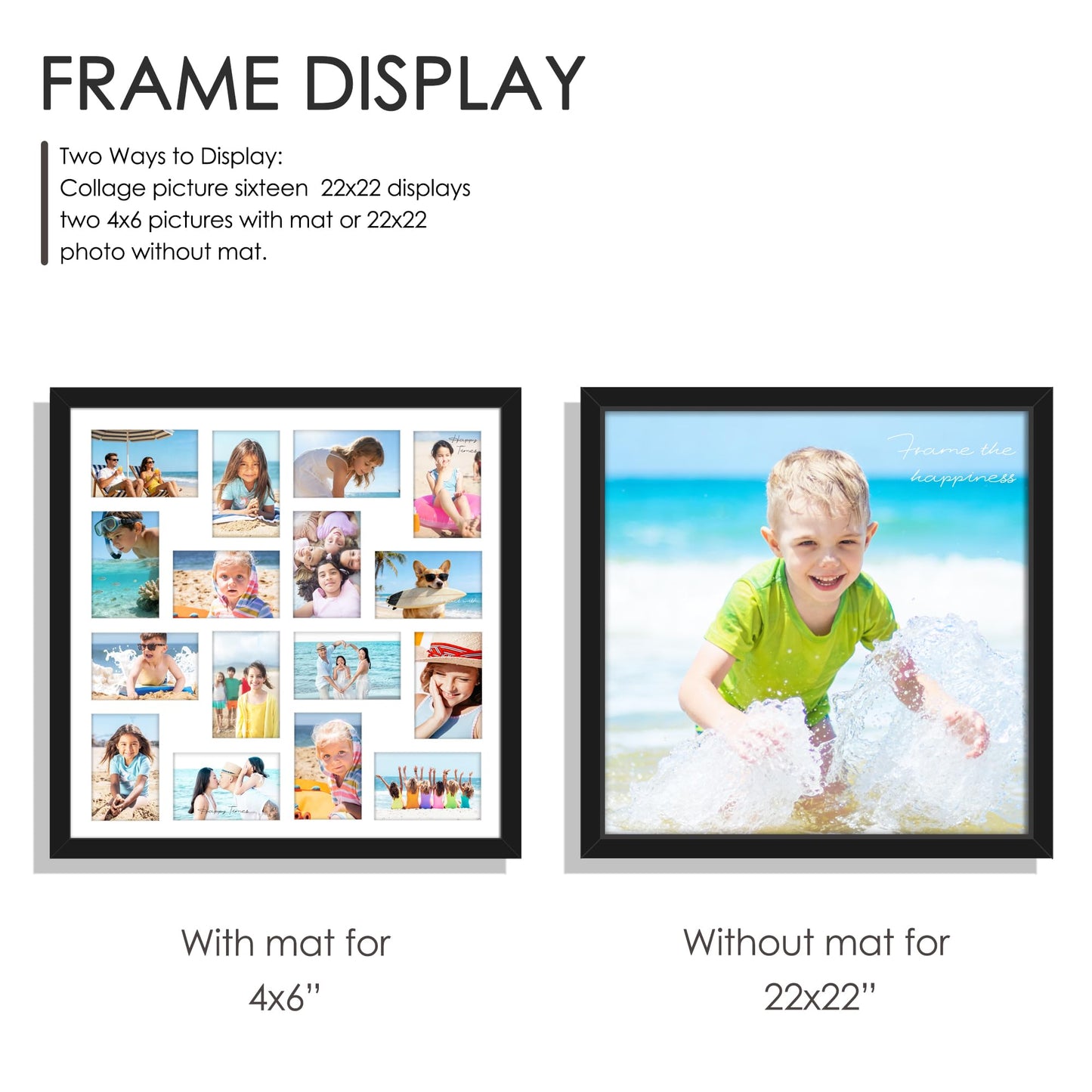 DUENPY 22x22 Picture Frame 4x6 Collage Picture Frame Displays Sixteen 4x6 inch Photos Collage Wall Decor Wall Hanging Black