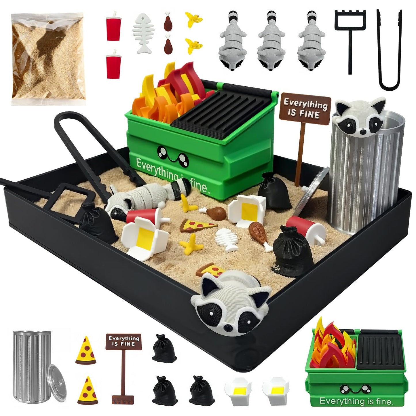 Estairkas Dumpster Fire Zen Garden for Desk Decor, Funny Desk Accessories Zen Garden Kit, Office Mini Garbage Fire Coworker Gifts for Birthday, Friends, Stress Relief Sandbox