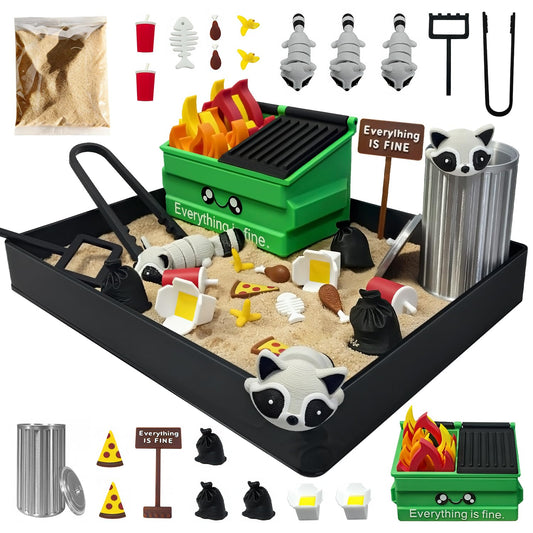 Estairkas Dumpster Fire Zen Garden for Desk Decor, Funny Desk Accessories Zen Garden Kit, Office Mini Garbage Fire Coworker Gifts for Birthday, Friends, Stress Relief Sandbox
