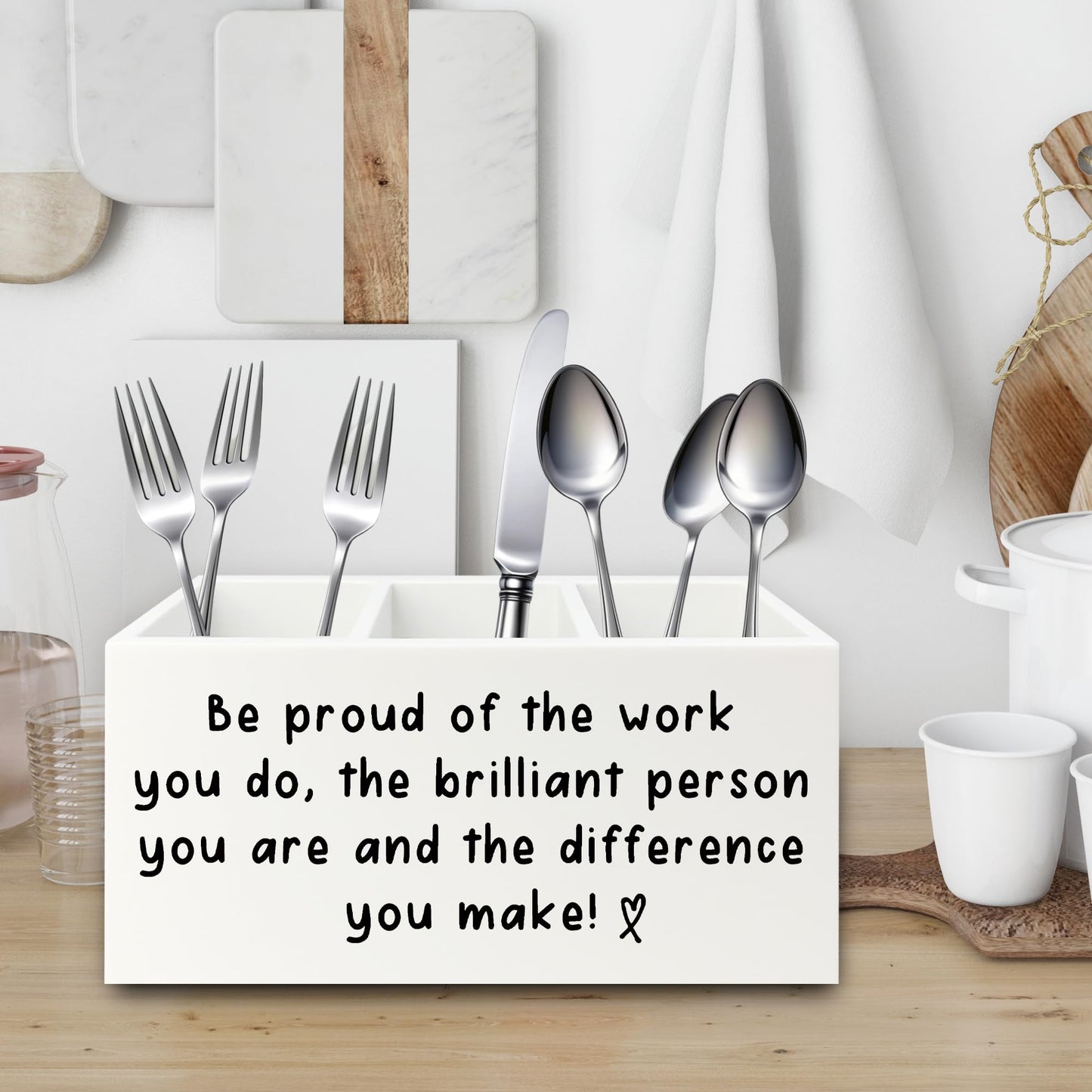 XPH Inspirational Office Pen Pencil Holder Organizer for Desk, Thank You Appreciation Gifts for Women Men, Inspirational Gifts Wooden Box Sign for Home Office Desk Tabletop Decorations