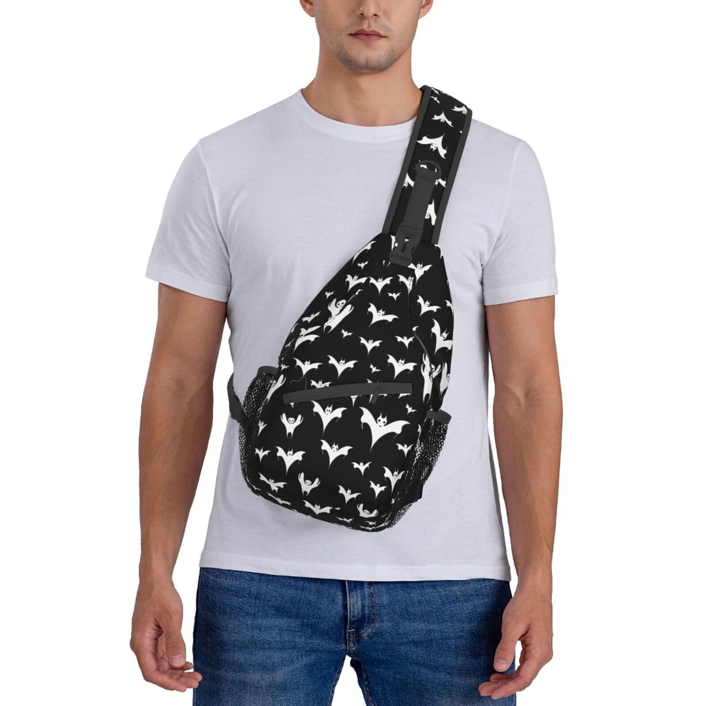 Halloween Goth Bats And Moon Sling Backpack Hiking Backpack Crossbody Bag Sports Lightweight And waterproof Chest Bag Shoulder Bag For Women Men