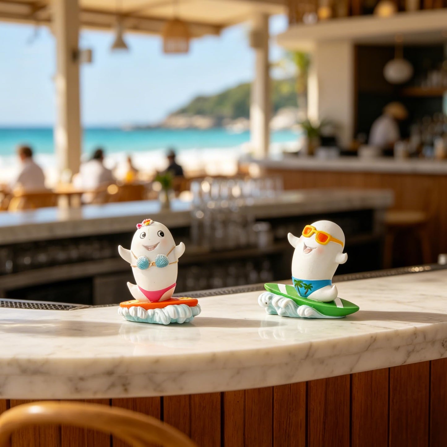 DiliComing Summer Decorations Ghost Halloween Decor - Resin Set of 2 Cute Ghost Figurine for Pool Beach Shelf Desktop Tropical Party Halloween Summerween Gifts Outdoor Decor 4 x 2 x 4 Inch