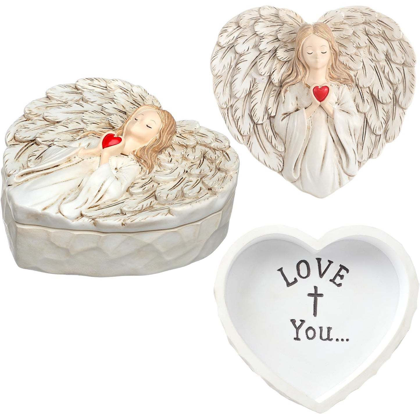 Wesiti Guardian Angel Figurine Gift for Women First Communion Angel Religious Keepsake Box Hand-Painted Resin Rosary Case Catholic Prayer Box Baptism Confirmation Spiritual Easter Decor(Love You)