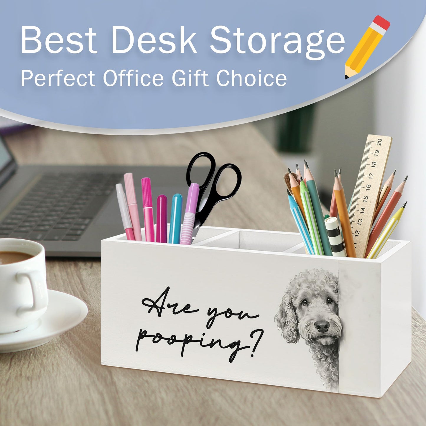 laveliabel Goldendoodle Gifts Pen Pencil Holder for Desk, Dog Lover Gifts for Women, Dog Bathroom Decor, Funny Goldendoodle Wooden Desk Pen Pencil Holder Organizer for Home Bathroom Decor